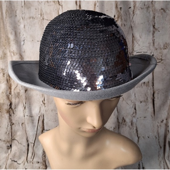 Vintage Lancaster Styled by Coralie Wool Felt Sequin Bowler Hat Grey Black USA